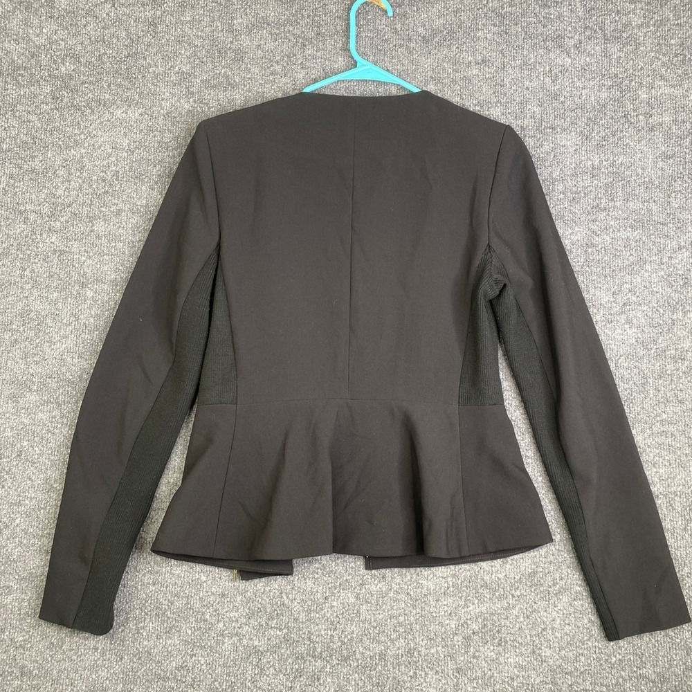 Rebecca Taylor Black Quilted Lamb Leather Mixed Media Peplum Jacket Size 8 - Picture 11 of 11